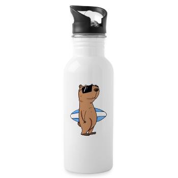 Capybara Wasserschwein Surfer Motiv - Trinkflasche mit integriertem Trinkhalm - Weiß - Rechts