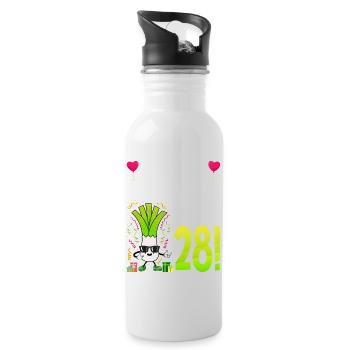 Hurra der Lauch wird 28 - Trinkflasche mit integriertem Trinkhalm - Weiß - Rechts