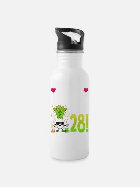 Hurra der Lauch wird 28 - Trinkflasche mit integriertem Trinkhalm - Weiß
