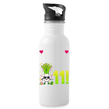 Hurra der Lauch wird 11 - Trinkflasche mit integriertem Trinkhalm - Weiß - Rechts