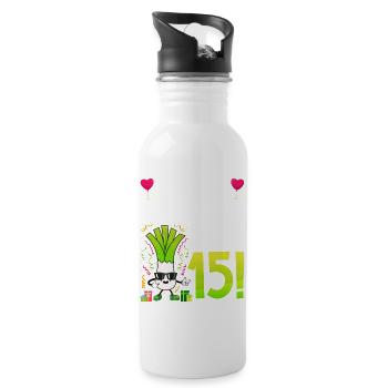 Hurra der Lauch wird 15 - Trinkflasche mit integriertem Trinkhalm - Weiß - Rechts