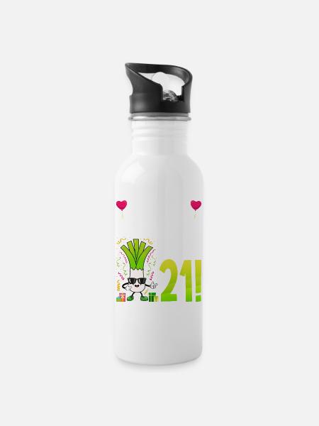 Hurra der Lauch wird 21 - Trinkflasche mit integriertem Trinkhalm - Weiß