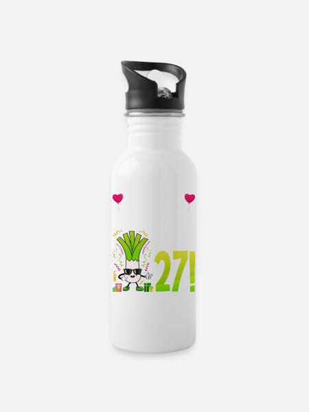 Hurra der Lauch wird 27 - Trinkflasche mit integriertem Trinkhalm - Weiß