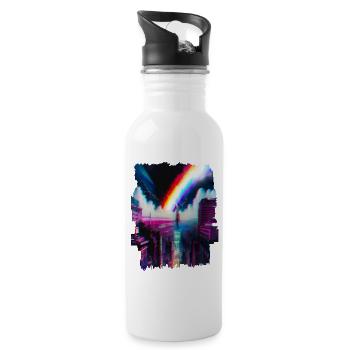 Futuristisches Stadtbild mit Regenbogen Kunst - Trinkflasche mit integriertem Trinkhalm - Weiß - Rechts