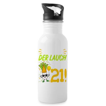 Hurra der Lauch wird 21 Geburtstag - Trinkflasche mit integriertem Trinkhalm - Weiß - Rechts