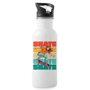 Skateboarding Cool Skater Girl Bunt - Trinkflasche mit integriertem Trinkhalm - Weiß - Rechts