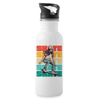 Skateboarding Cool Skater Mädchen Bunt - Trinkflasche mit integriertem Trinkhalm - Weiß - Rechts