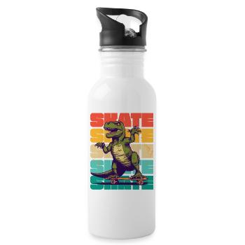 Skateboarding Cool Skateboarder T Rex Dinosaurier - Trinkflasche mit integriertem Trinkhalm - Weiß - Rechts