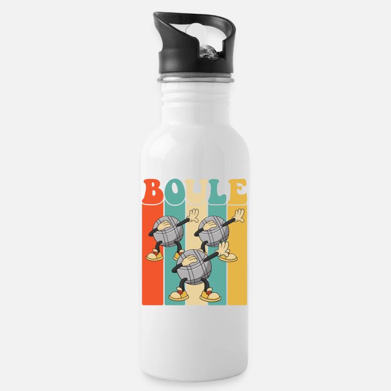 Boule Kugeln für Bouler Boccia Spiel Botcha Boule - Trinkflasche mit integriertem Trinkhalm - Weiß