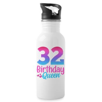 Birthday Queen 32 Geburtstag - Water bottle with straw - white - Right