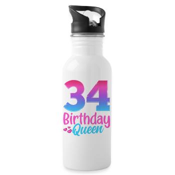 Birthday Queen 34 Geburtstag - Water bottle with straw - white - Right