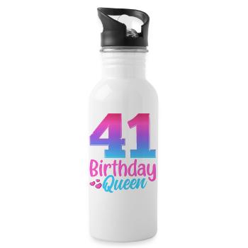 Birthday Queen 41 Geburtstag - Water bottle with straw - white - Right