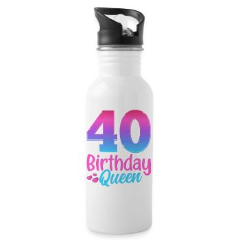 Birthday Queen 40 Geburtstag - Trinkflasche mit integriertem Trinkhalm - Weiß - Rechts