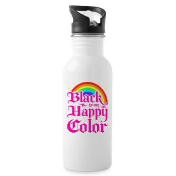 Black Is My Happy Color, Gothic Pink Emo Goth - Trinkflasche mit integriertem Trinkhalm - Weiß - Rechts