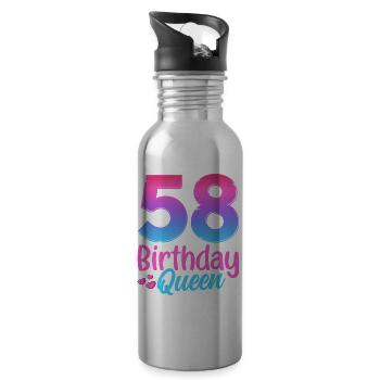 Birthday Queen 58 Geburtstag - Trinkflasche mit integriertem Trinkhalm - Lightsilver - Rechts
