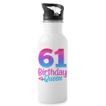 Birthday Queen 61 Geburtstag - Water bottle with straw - white - Right