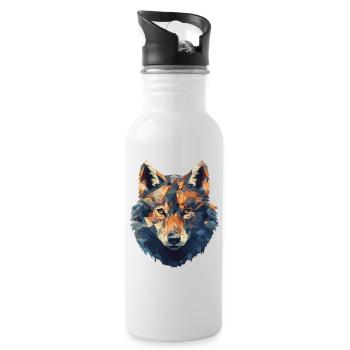 Geometrischer Wolf Kopf in Dreieck Optik - Trinkflasche mit integriertem Trinkhalm - Weiß - Rechts