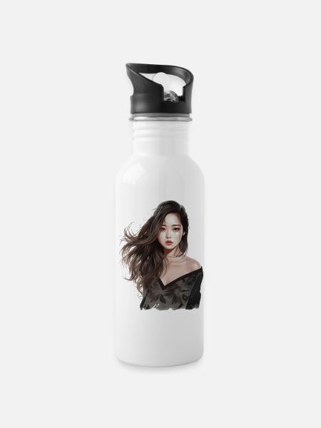 Japanese Power - Water bottle with straw - white