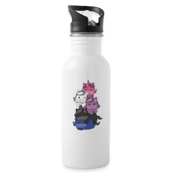 Genderfluid Flag Pride LGBTQ Cute Unicorn Stack - Water bottle with straw - white - Right