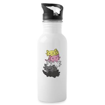 Queerplatonic Flag Pride LGBTQ süßer Axolotl - Trinkflasche mit integriertem Trinkhalm - Weiß - Rechts