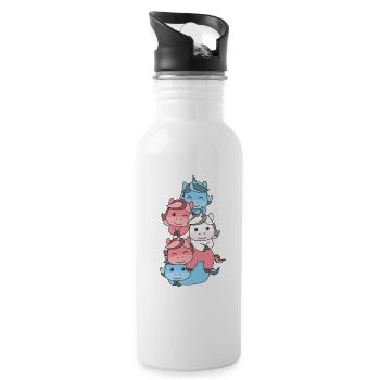 Transgender Flag Pride LGBTQ süßer Einhorn Stapel - Trinkflasche mit integriertem Trinkhalm - Weiß - Rechts