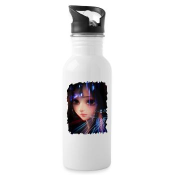 Anime Girl City Lights - Water bottle with straw - white - Right