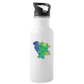 bye bye kindergarten hello school dragon - Water bottle with straw - white - Right