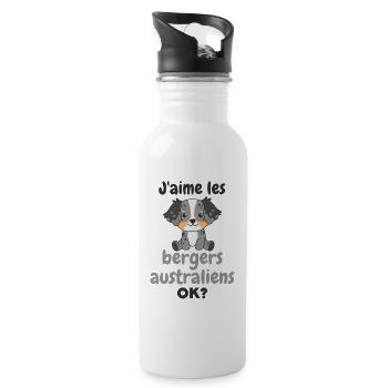 Ich mag Hunde ok? Süßer Australian Shepherd - Trinkflasche mit integriertem Trinkhalm - Weiß - Rechts