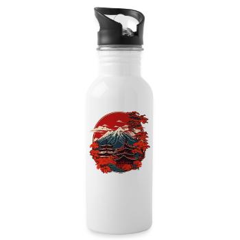 Japanische Pagode Vintage Fuji Berg China Art - Trinkflasche mit integriertem Trinkhalm - Weiß - Rechts