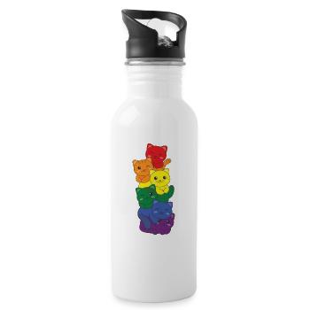 Rainbow Flag Pride LGBTQ Cute Cat Stack - Water bottle with straw - white - Right