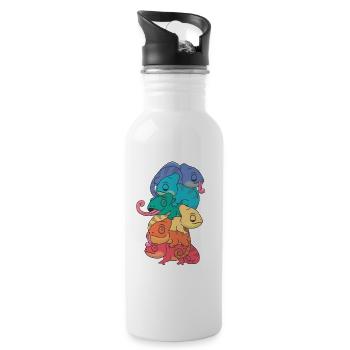 Rainbow Flag Pride LGBTQ Cute Chameleon Stack - Water bottle with straw - white - Right