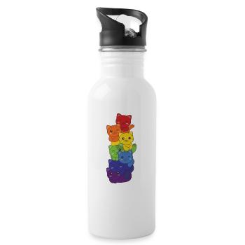Rainbow Flag Pride LGBTQ Cute Cat Stack - Water bottle with straw - white - Right