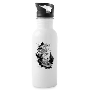 "Nature is calling": Biker on the road through the backdrop of trees - Water bottle with straw - white - Right
