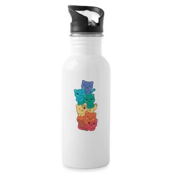 Rainbow Flag Pride LGBTQ Cute Cat Stack - Water bottle with straw - white - Right