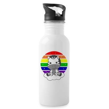 Zebra bunter Regenbogen für Kinder süßes Zebra - Trinkflasche mit integriertem Trinkhalm - Weiß - Rechts