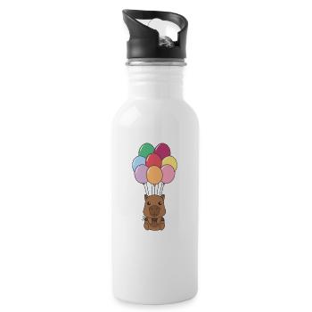 Capybara flies upwards with colorful balloons - Water bottle with straw - white - Right