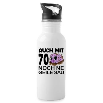 70 Jahre Geburtstag - Trinkflasche mit integriertem Trinkhalm - Weiß - Rechts