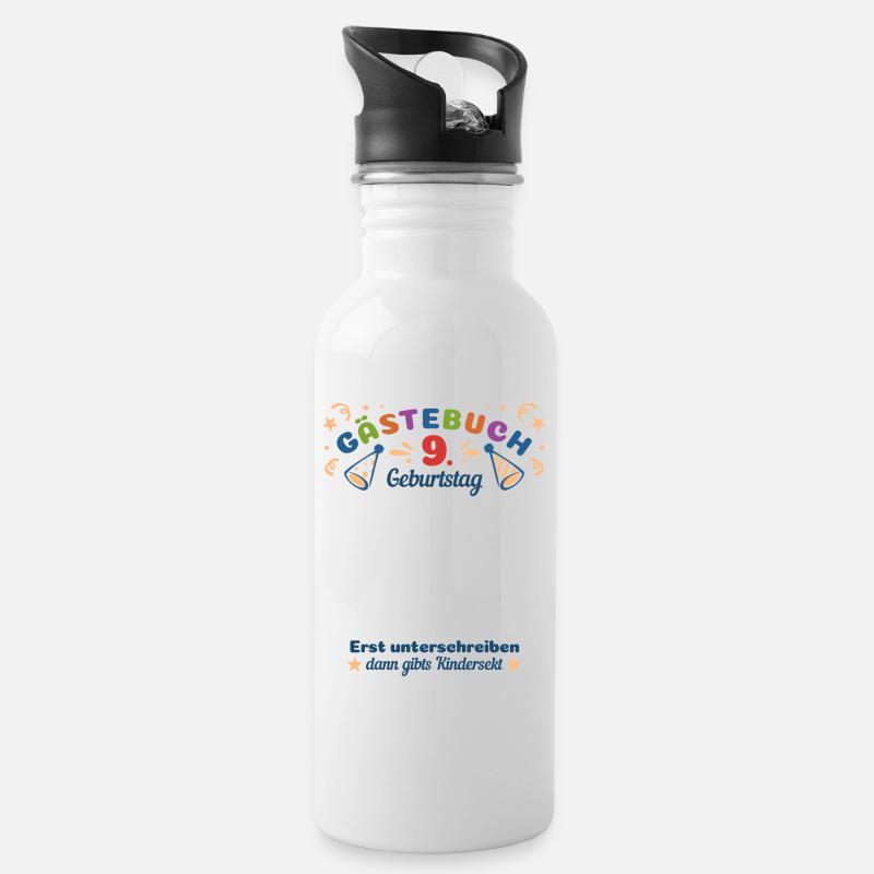 Gästebuch 9 Geburtstag Kindersekt - Trinkflasche mit integriertem Trinkhalm - Weiß