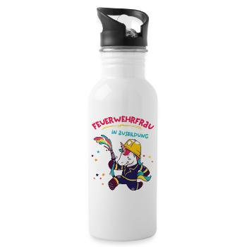 Feuerwehrfrau in Ausbildung Feuerwehr Kind Einhorn - Trinkflasche mit integriertem Trinkhalm - Weiß - Rechts
