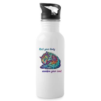 Awaken your soul - Rainbow Ghost Wolf - Water bottle with straw - white - Right