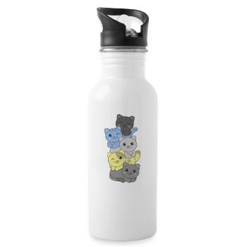Periboy Flag Pride LGBTQ Cute Cat Stack - Water bottle with straw - white - Right