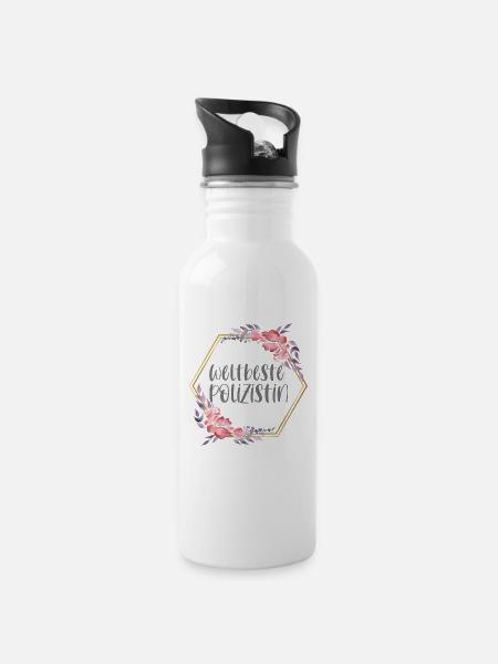 Weltbeste Polizistin Polizei Beruf Geschenk - Trinkflasche mit integriertem Trinkhalm - Weiß
