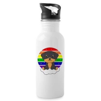 Rottweiler colorful rainbow for kids cute dog - Water bottle with straw - white - Right