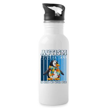 Autism Awareness Pinguin - Trinkflasche mit integriertem Trinkhalm - Weiß - Rechts