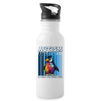 Autism Awareness Pinguin - Trinkflasche mit integriertem Trinkhalm - Weiß - Rechts