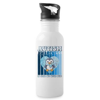 Autism Awareness Pinguin - Trinkflasche mit integriertem Trinkhalm - Weiß - Rechts