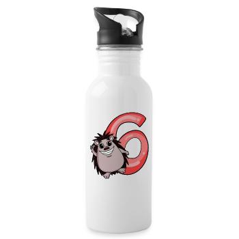 6 Birthday 6 years old with animal motif - six - Water bottle with straw - white - Right