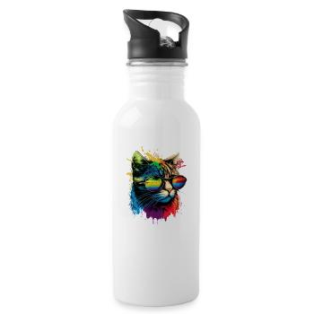 Rainbow Flag Gay Pride LGBTQ Katzen süße Katze - Trinkflasche mit integriertem Trinkhalm - Weiß - Rechts