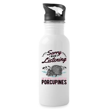 Porcupine Gift Porcupine - Water bottle with straw - white - Right