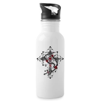 Cross made of Gothic elements and rosary - Water bottle with straw - white - Right